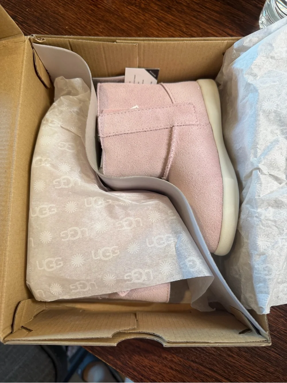 NWT UGG Kids Pink Sparkle Suede Boots size 10